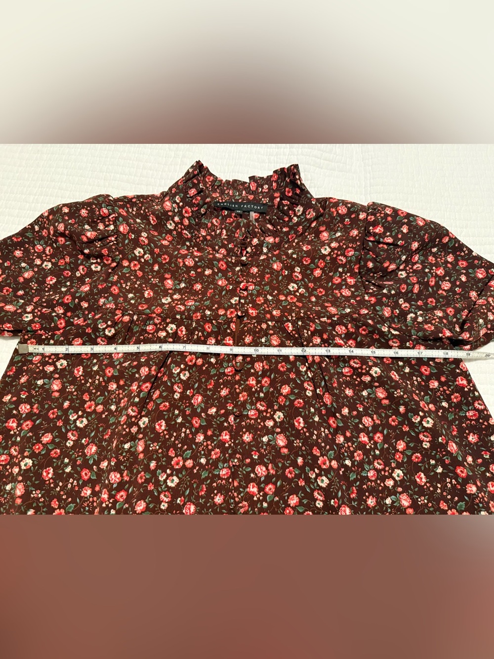 English Factory Floral Long Sleeve Mini Dress with Front Button Detail - Picture 10 of 13